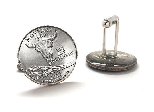 Montana State Quarter Coin Cufflinks Uncirculated U.S. Quarter 2007 Cuff Links Enamel Backing Cufflinks