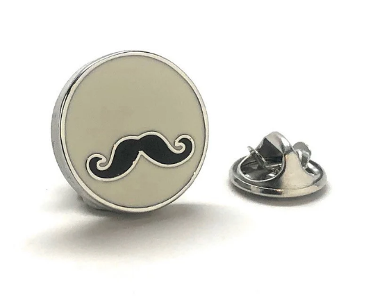 Mustache Lapel Pin White Black Enamel Pin Movember Pin