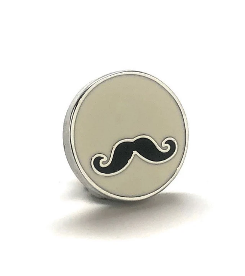 Mustache Lapel Pin White Black Enamel Pin Movember Pin