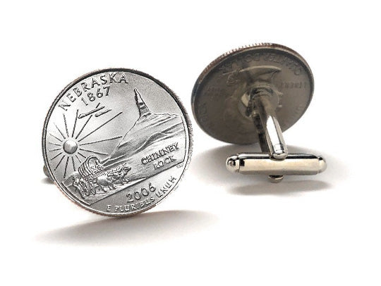 Nebraska State Quarter Coin Cufflinks Uncirculated U.S. Quarter 2006 Cuff Links Enamel Backing Cufflinks