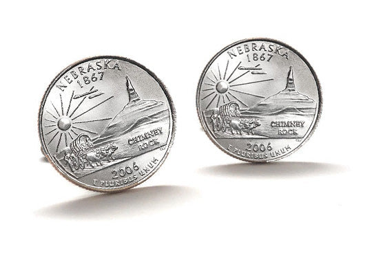 Nebraska State Quarter Coin Cufflinks Uncirculated U.S. Quarter 2006 Cuff Links Enamel Backing Cufflinks