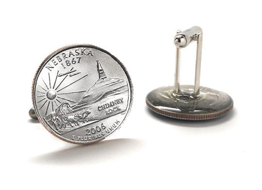 Nebraska State Quarter Coin Cufflinks Uncirculated U.S. Quarter 2006 Cuff Links Enamel Backing Cufflinks