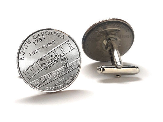 North Carolina State Quarter Coin Cufflinks Uncirculated U.S. Quarter 2001 Cuff Links Enamel Backing Cufflinks