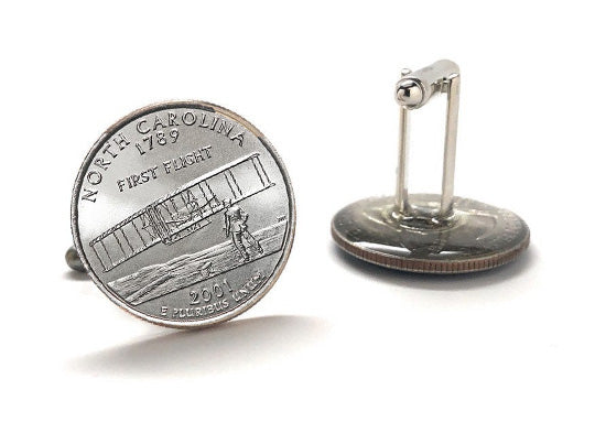 North Carolina State Quarter Coin Cufflinks Uncirculated U.S. Quarter 2001 Cuff Links Enamel Backing Cufflinks