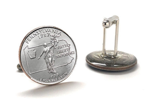 Pennsylvania State Quarter Coin Cufflinks Uncirculated U.S. Quarter 1999 Cuff Links Enamel Backing Cufflinks