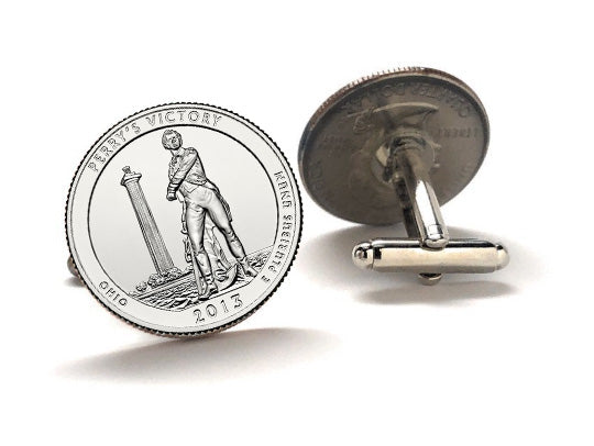 Perry’s Victory and International Peace Memorial Coin Cufflinks Uncirculated U.S. Quarter 2013 Cuff Links Enamel Backing Cufflinks