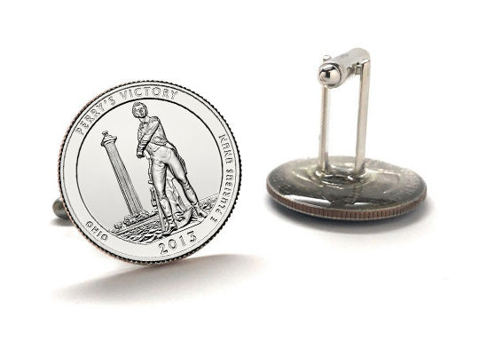 Perry’s Victory and International Peace Memorial Coin Cufflinks Uncirculated U.S. Quarter 2013 Cuff Links Enamel Backing Cufflinks