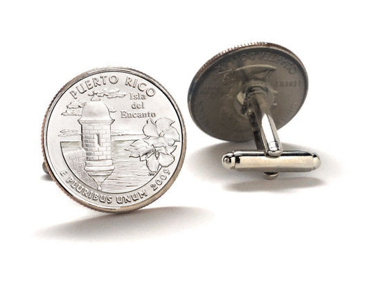 Puerto Rico Coin Cufflinks Uncirculated U.S. Quarter 2009 Cuff Links Enamel Backing Cufflinks
