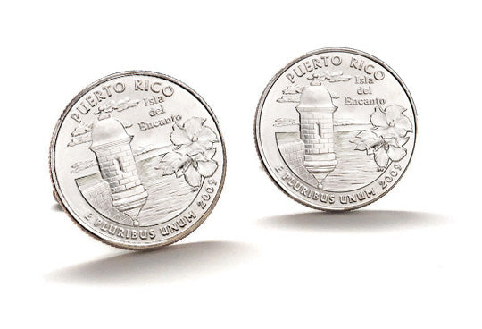Puerto Rico Coin Cufflinks Uncirculated U.S. Quarter 2009 Cuff Links Enamel Backing Cufflinks
