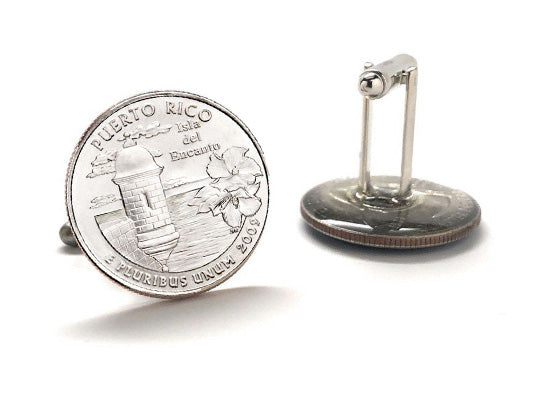 Puerto Rico Coin Cufflinks Uncirculated U.S. Quarter 2009 Cuff Links Enamel Backing Cufflinks
