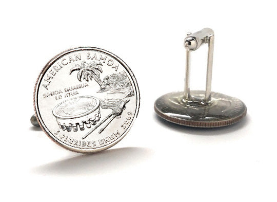 Samoa Coin Cufflinks Uncirculated U.S. Quarter 2009 Cuff Links Enamel Backing Cufflinks