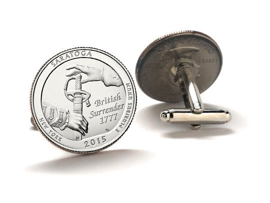 Saratoga National Historical Park Coin Cufflinks Uncirculated U.S. Quarter 2015 Cuff Links Enamel Backing Cufflinks