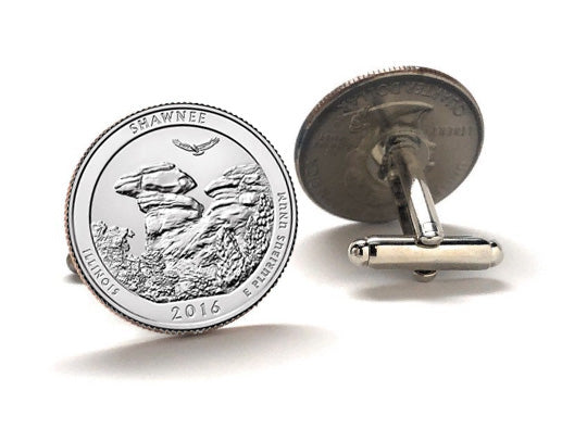 Shawnee National Forest Coin Cufflinks Uncirculated U.S. Quarter 2016 Cuff Links Enamel Backing Cufflinks