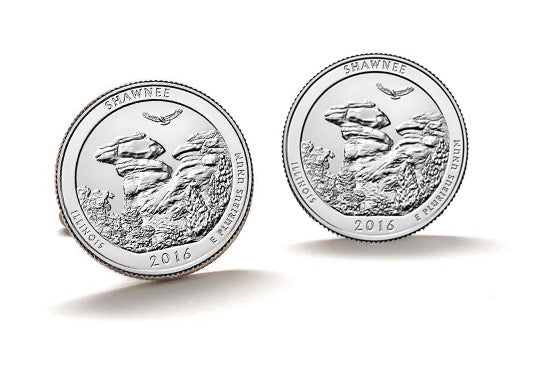 Shawnee National Forest Coin Cufflinks Uncirculated U.S. Quarter 2016 Cuff Links Enamel Backing Cufflinks