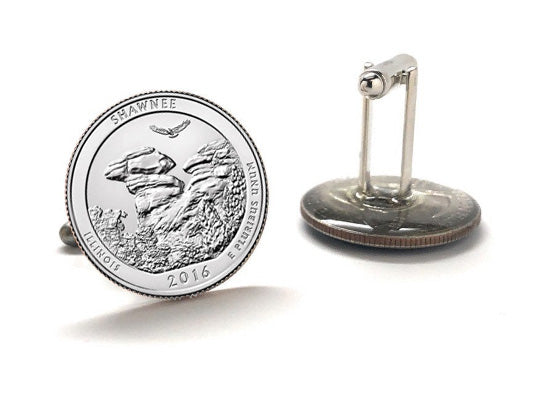 Shawnee National Forest Coin Cufflinks Uncirculated U.S. Quarter 2016 Cuff Links Enamel Backing Cufflinks