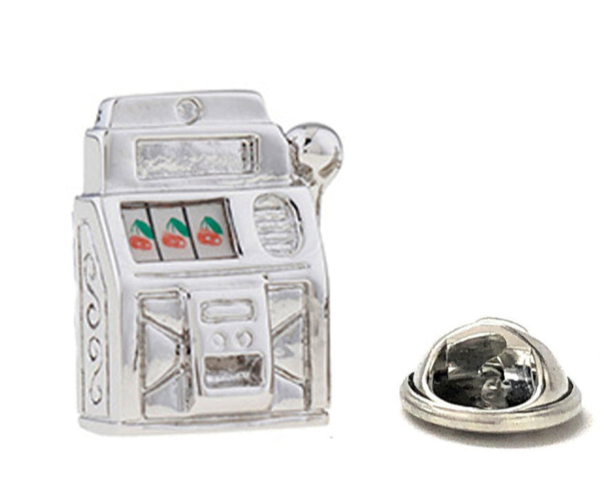 Silver slot machine charm on a white background