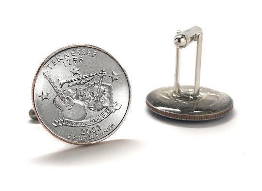 Tennessee State Quarter Coin Cufflinks Uncirculated U.S. Quarter 2002 Cuff Links Enamel Backing Cufflinks
