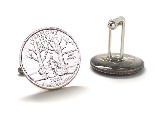 Vermont State Quarter Coin Cufflinks Uncirculated U.S. Quarter 2001 Cuff Links Enamel Backing Cufflinks
