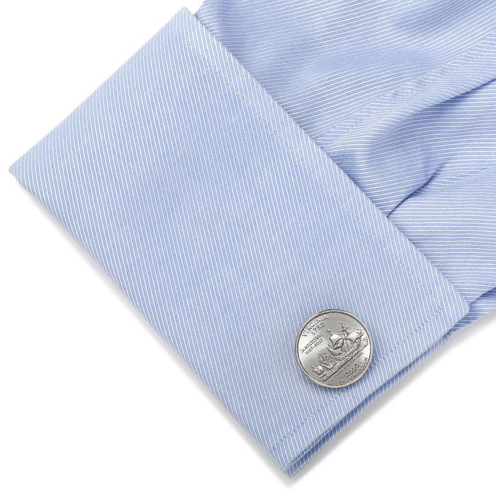 Virginia State Quarter Coin Cufflinks Uncirculated U.S. Quarter 2000 Cuff Links Enamel Backing Cufflinks