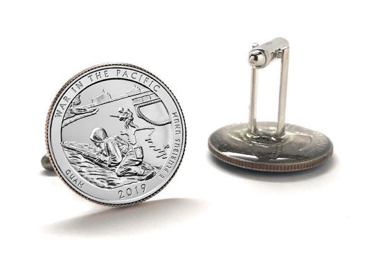 War in The Pacific National Historical Park Coin Cufflinks Uncirculated U.S. Quarter 2019 Cuff Links Enamel Backing Cufflinks