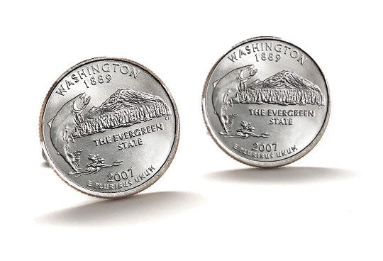 Washington State Quarter Coin Cufflinks Uncirculated U.S. Quarter 2007 Cuff Links Enamel Backing Cufflinks