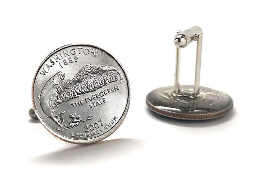 Washington State Quarter Coin Cufflinks Uncirculated U.S. Quarter 2007 Cuff Links Enamel Backing Cufflinks