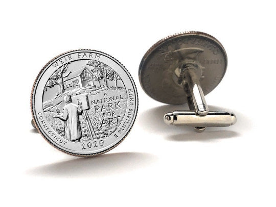 Weir Farm National Historic Site Coin Cufflinks Uncirculated U.S. Quarter 2020 Cuff Links Enamel Backing Cufflinks