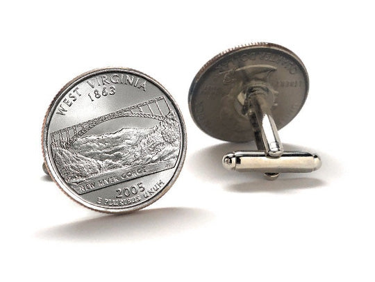 West Virginia State Quarter Coin Cufflinks Uncirculated U.S. Quarter 2005 Cuff Links Enamel Backing Cufflinks