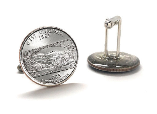 West Virginia State Quarter Coin Cufflinks Uncirculated U.S. Quarter 2005 Cuff Links Enamel Backing Cufflinks