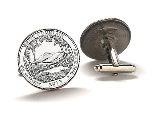 White Mountain National Forest Coin Cufflinks Uncirculated U.S. Quarter 2013 Cuff Links Enamel Backing Cufflinks