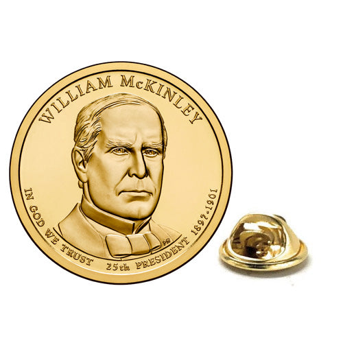 William McKinley Presidential Dollar Lapel Pin, Uncirculated One Gold Dollar Coin Enamel Pin