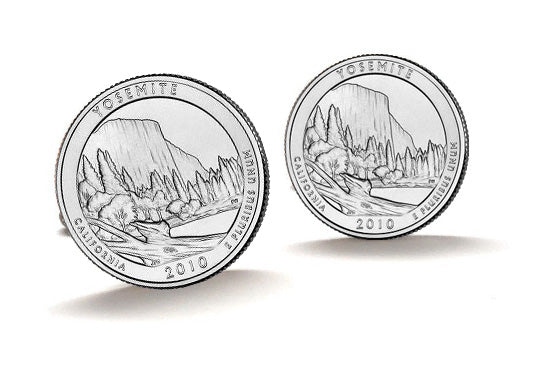 Yosemite National Park Coin Cufflinks Uncirculated U.S. Quarter 2010 Cuff Links Enamel Backing Cufflinks