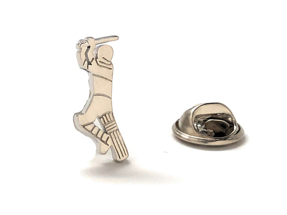 Silver Cricket Player lapel pin