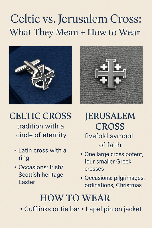 Celtic Cross vs. Jerusalem Cross: Meanings, History & How to Wear Each (Cufflinks, Tie Bars & Lapel Pins)
