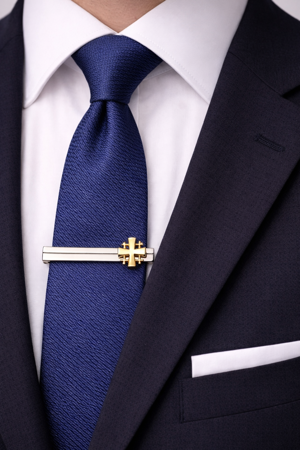 Jerusalem Cross Tie Bar – Crusader Shield Silver & Gold Tone Christian Tie Clip for Men