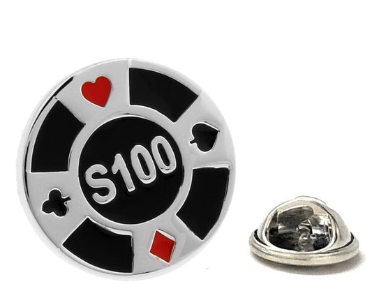 Black & Red $100 Poker Chip Lapel Pin – Casino, Poker Night, and Card Game Accessory