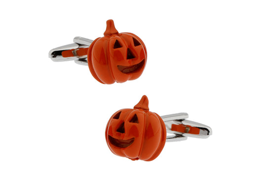 Halloween Pumpkin Cufflinks Jack O Lantern Cuff Links Orange Enamel 3D Design Pumpkin