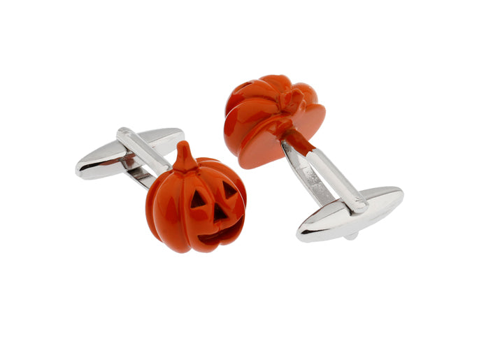 Halloween Pumpkin Cufflinks Jack O Lantern Cuff Links Orange Enamel 3D Design Pumpkin