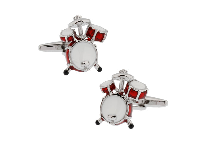 Drum set cufflinks on a white background