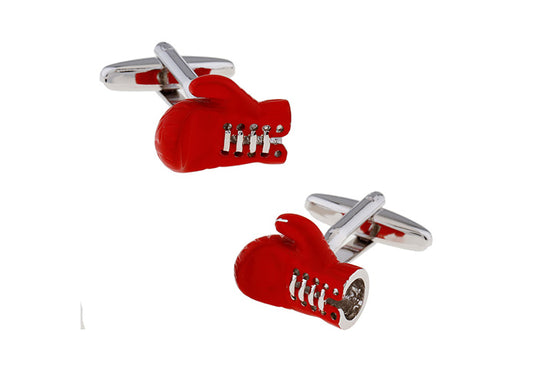 Boxing Gloves Cufflinks 3D Boxer Red Enamel with Silver Trim Cuff Links Prize Fighter Street Fight Fashion Cufflinks