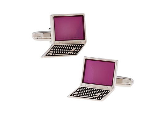 Laptop Cufflinks Computer Enamel Silver Trim Nerd Gift Computer Cufflinks High Tech Gift Computer Programmer