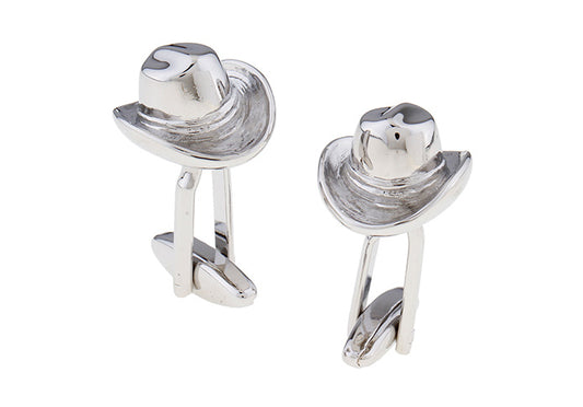 Pair of silver duck-shaped cufflinks on a white background