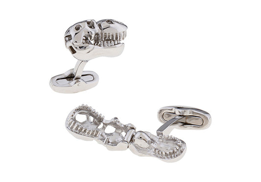 T Rex Cufflinks Silver Dinosaur Moving Jaw Cuff Links Tyrannosaurus Rex 3D Highly Detailed Whale Tail Backing