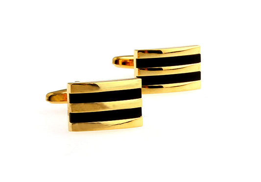 Gold Black Bands Cufflinks Gold Rhodium Platting Black Enamel Cuff Links