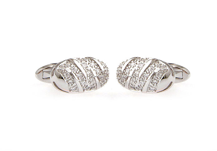 Silver Spears Crystals Cufflinks Whale Tail Backing Clear Crystals Dome Cuff Links