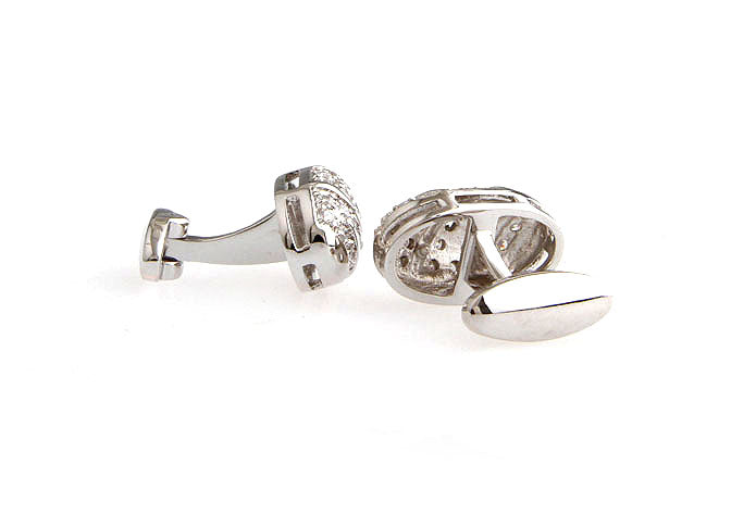 Silver Spears Crystals Cufflinks Whale Tail Backing Clear Crystals Dome Cuff Links