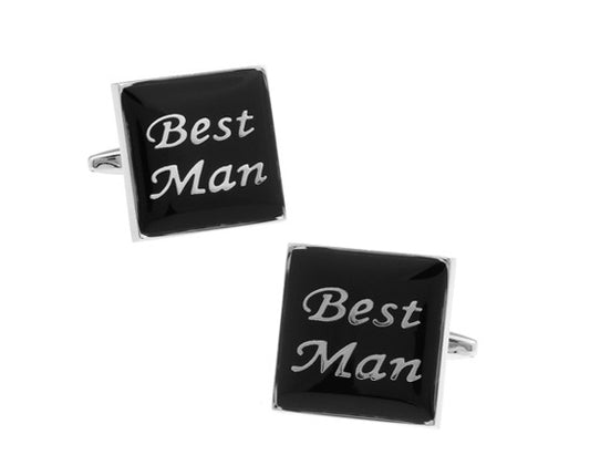 Best Man Cufflinks Black and Silver Enamel Cuffs Wedding Party Best Man Gift Cuff Links