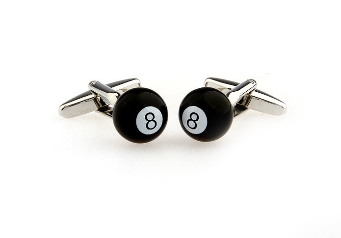 Eight Ball Cufflinks Round Black and White Enamel Cuff Links Lucky 8 Ball Pool Table Champion