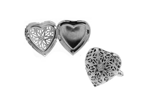 Heart Locket Cufflinks Silver Embossed Design Opens Up Locket Picture Holder Silver Rhodium Cuff Links