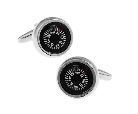 Compass Jewelry Working Compass Cufflinks Silver Trim Functioning Direction Finder Cuff Links True North Guiding Force